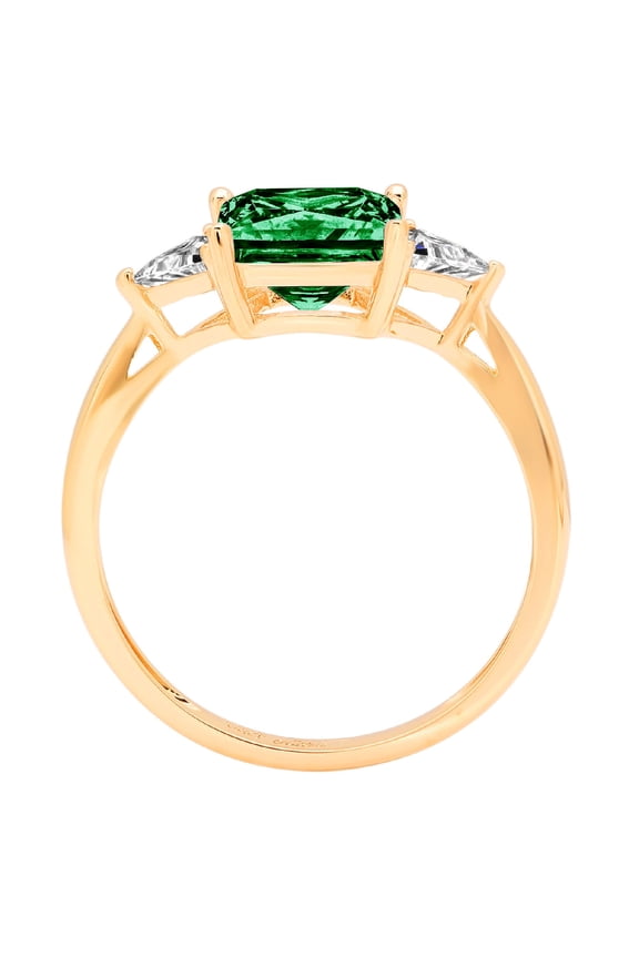 2.32 ct Princess Cut Simulated Emerald Three-Stone Engagement Ring for Women in 18K Yellow Gold