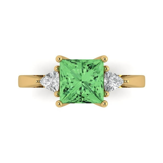 Clara Pucci 14K Yellow Gold 2.32ct Green Three-Stone Ring for Women