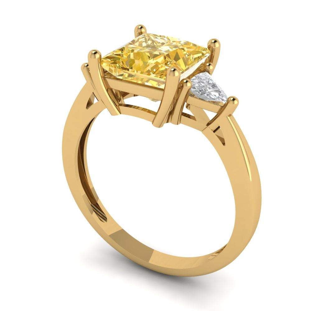 5 Carat Moissanite 925 Sterling Silver Three Stone Ring Engagement Yellow Color Ring For Women