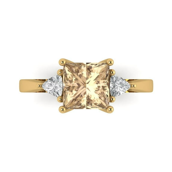 2.32 ct Princess Cut Yellow Moissanite Three-Stone Engagement Ring for Women in 18K Yellow Gold