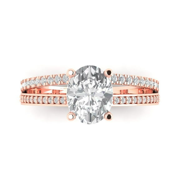 Clara Pucci 14K Rose Gold 2.32ct Clear Solitaire with Accents Ring