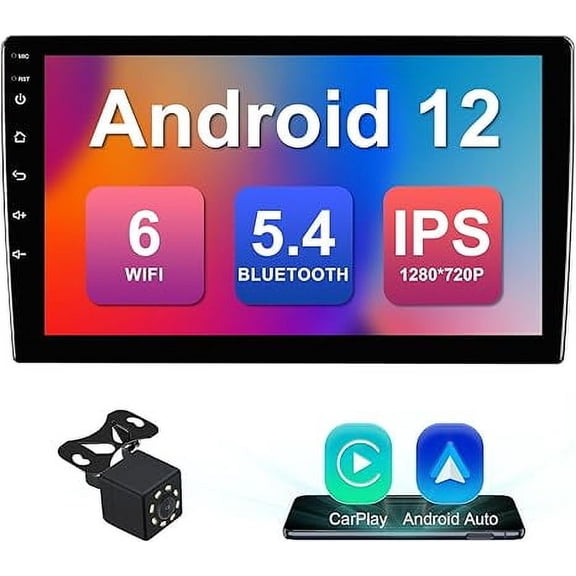 2+32G 10.1-inch Android 12 Car Stereo IPS Touchscreen Screen Car Radio with Carplay & Android Auto Support Bluetooth 5.4 & WiFi 6 Backup Camera GPS FM Navi Steering Wheel Controls