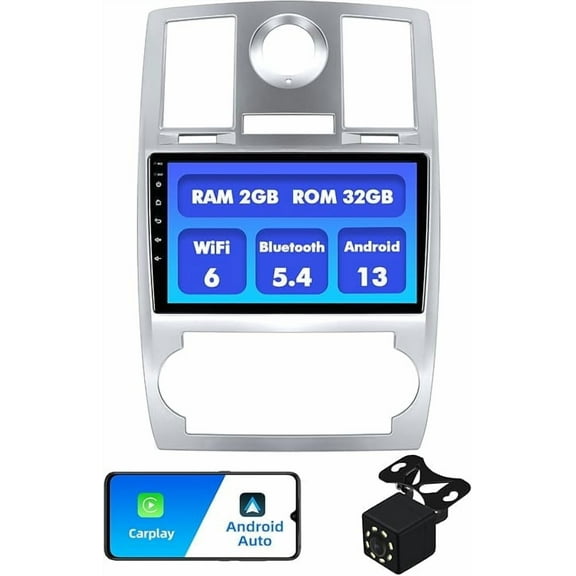 2+32G 9-Inch Android 12 Double Din Car Stereo for Jeep Chrysler 300C 2004-2011 Touchscreen Radio