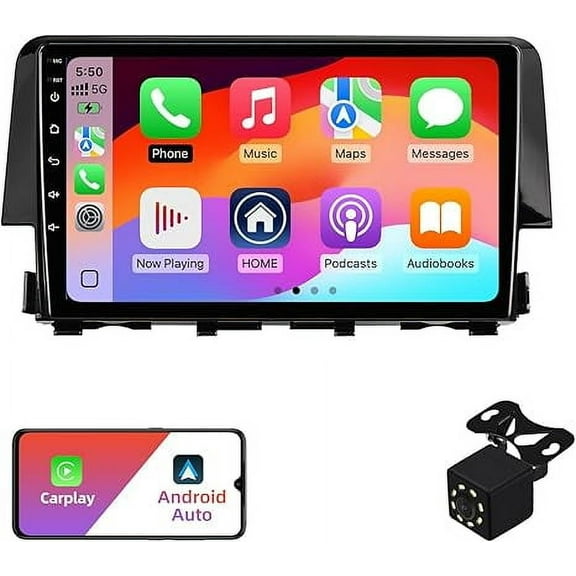 2+32G Android 12 Double Din Car Stereo for Honda Civic 2016-2020 with 9 Inch Touchscreen Radio Built-in Wireless Carplay/Android Auto/GPS/Bluetooth/FM/AUX-in/Steering Wheel Controls/Backup Camera