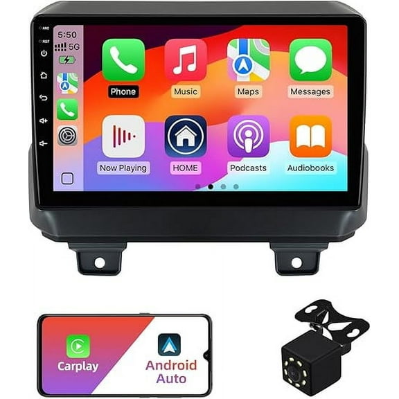 2+32G Android 12 Double Din Car Stereo for Jeep Wrangler JL Gladiator 2018-2021 with 9 Inch Touchscreen Radio Built-in Wireless Carplay/Android Auto/GPS/Bluetooth/FM/AUX-in/SWC/Backup Camera