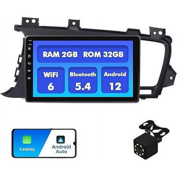 2+32G Android 12 Double Din Car Stereo for Kia Optima K5 2010-2013 with 9 Inch Touchscreen Radio Built-in Wireless Carplay/Android Auto/GPS/Bluetooth/FM/AUX-in/Steering Wheel Controls/Backup Camera