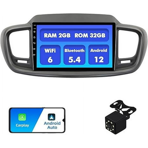 2+32G Android 12 Double Din Car Stereo for Kia Sorento 3 2015-2020 with 10.1 Inch Touchscreen Radio Built-in Wireless Carplay/Android Auto/GPS/Bluetooth/FM/AUX-in/SWC/Backup Camera