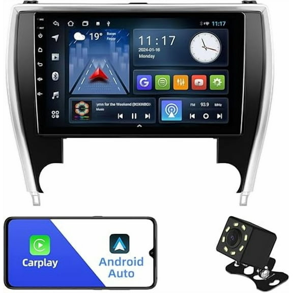 2+32G Android 12 Double Din Car Stereo for Toyota Camry 2015-2017 with 10.1 Inch Touchscreen Radio Built-in Bluetooth 5.4/WiFi 6/Wireless Carplay/Android Auto/GPS/FM/AUX-in/SWC/Backup Camera
