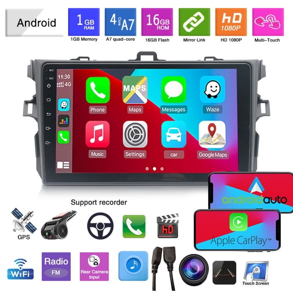 9'' Android 9.1 Car Radio for Toyota Corolla 2009-2013, 2Din GPS Stereo with CarPlay, Bluetooth 5.0, WiFi & Reverse Camera