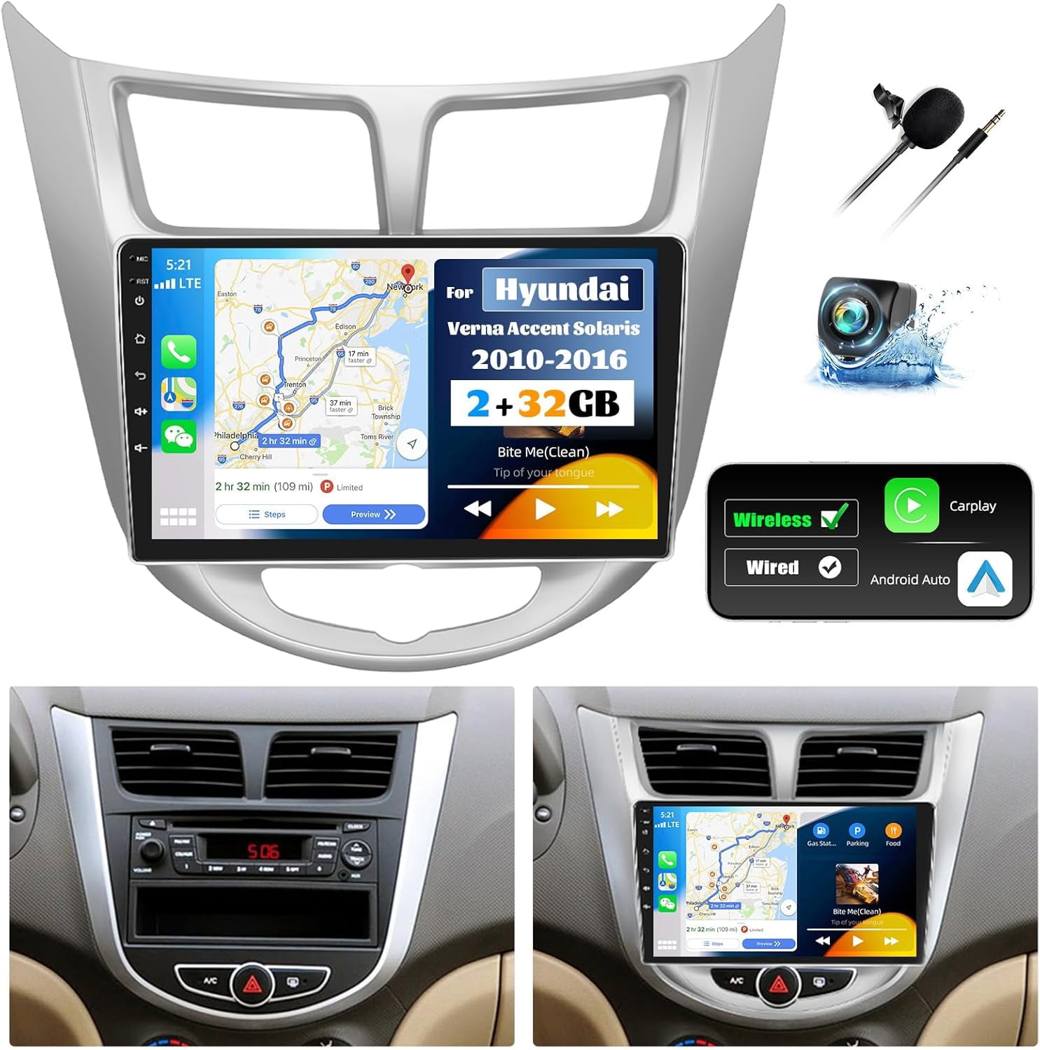 [2+32G] Android 13 Car Stereo for Hyundai Verna Accent Solaris 2010 ...