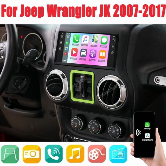 2+32G Android 13 Car Stereo For Jeep Wrangler JK 2007-2017 - Support CarPlay & Android Auto, 7-inch IPS Touchscreen with WiFi, GPS, Mirror Link, Bluetooth, SWC + Backup Camera