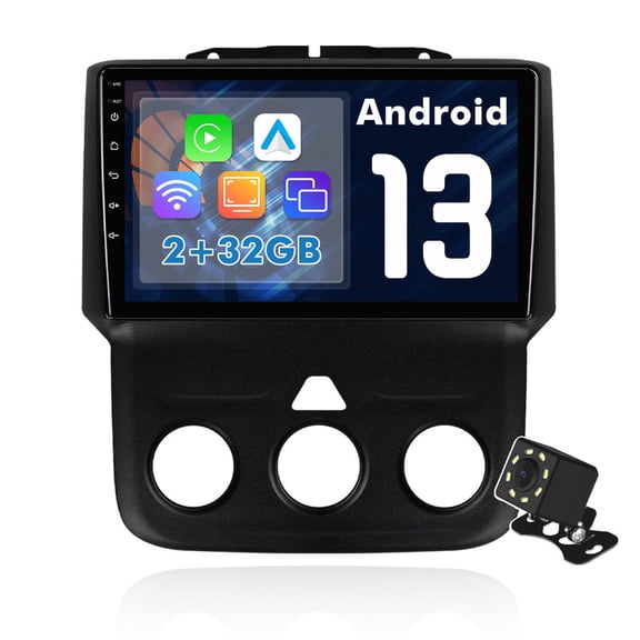 2+32G Android 13 Car radio for Dodge RAM 1500/2500/3500 2013-2018 with Manual A/C Multimedia Stereo Wireless Carplay Android Auto Navigation GPS WIFI Mirror link Camera FM BT