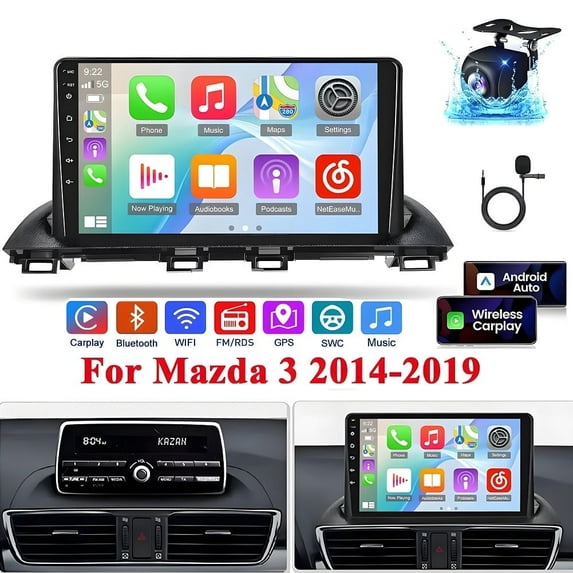 Eforcase 2+32G Android 13 Stereo Radio for Mazda 3 2014-2019 with Wireless CarPlay Android Auto, 9" Touch Screen In-Dash GPS Navi Support Mirror Link BT HiFi WiFi RDS SWC