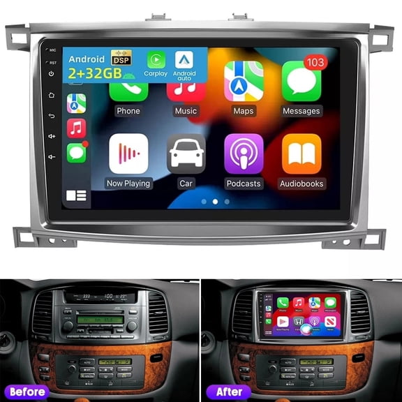 2+32G Android 14 Car Stereo 10in Touchscreen Wireless CarPlay/Android Auto Bluetooth GPS Compatible for Lexus LX470 2002-2007 with AHD Camera
