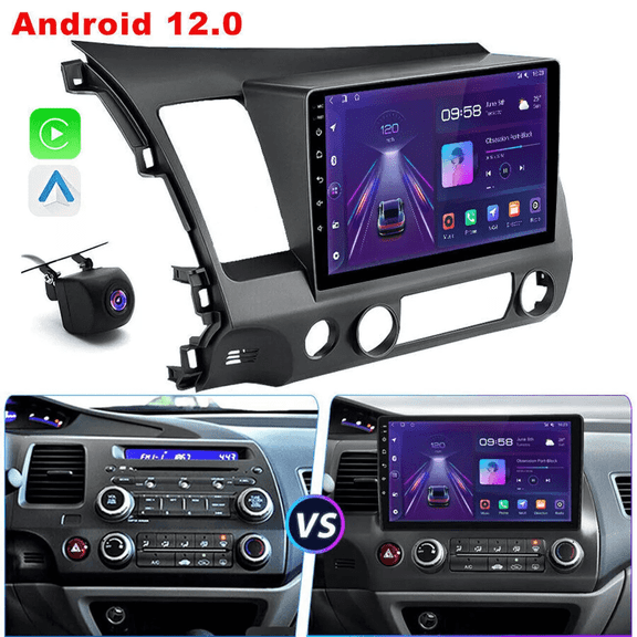 LICHENGTAI 2+32G Android 14 Car Stereo 10in w/CarPlay Android Auto GPS for Civic 2006-2011 Bluetooth FM/RDS SWC Mirror Link Split Screen + AHD Camera