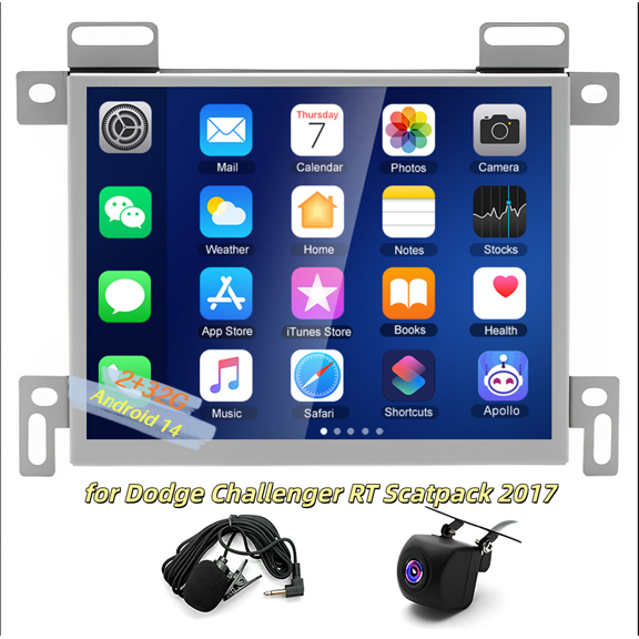 2+32G Android 14 Car Stereo for Dodge Challenger RT Scatpack 2017 with Carplay Android Auto GPS Navigation 8in Touchscreen Car Radio with Bluetooth Wifi FM/RDS SWC Mirror Link + AHD Backup Camera Mic