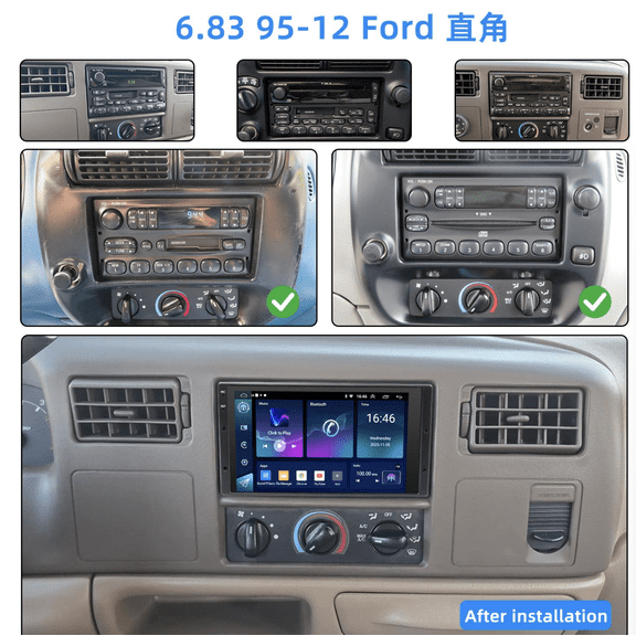2+32G Android 14 Car Stereo GPS Navigation for Ford 1995-2012 Low-configuration Support Wireless Carplay Android Auto 6.83in Touchscreen with Bluetooth Wifi FM/AM/RDS SWC Mirror Link Split Screen