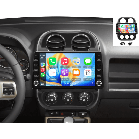 2+32G Android 14 Car Stereo GPS Navigation for Jeep Compass 2009-2016 High & Low-configuration with Carplay Android Auto 10in IPS Touchscreen with Bluetooth Wifi FM/RDS SWC Mirror Link Split Screen