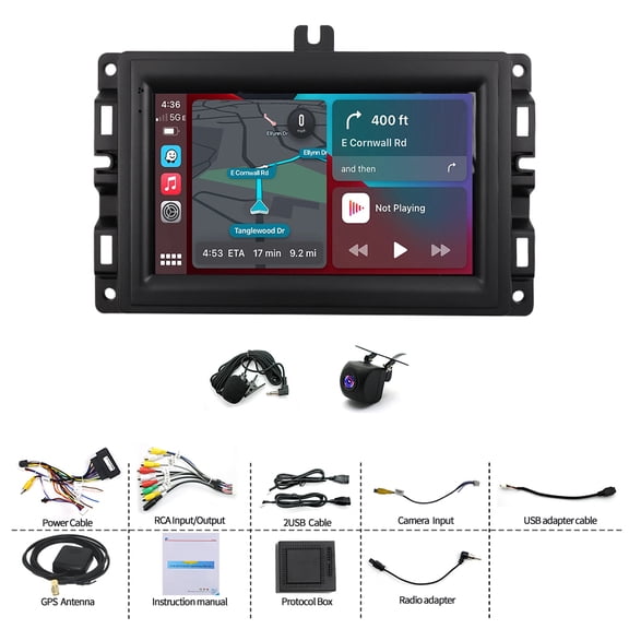 2+32G Android 14 Car Stereo GPS Navigation for Jeep Compass 2017-2020 Low-configuration with Carplay Android Auto 7in Touchscreen Car Radio with Bluetooth Wifi FM RDS SWC Mirror Link Split Screen