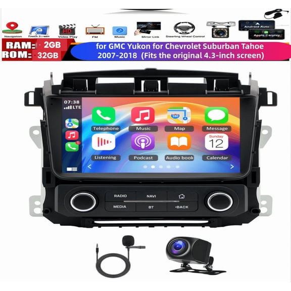 2+32G Android 14 Car Stereo Sat Navi for GMC Yukon for Chevrolet Suburban Tahoe 2014-2020 with Carplay Android Auto 9in Car Radio Player with Bluetooth Wifi FM/RDS SWC Mirror Link Split Screen