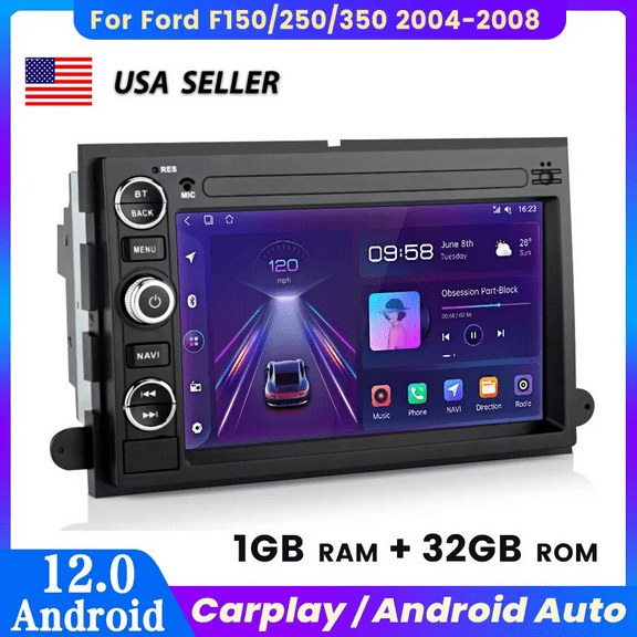 2+32G Android 15 Car Stereo 7in Touchscreen CarPlay Android Auto GPS WiFi Bluetooth FM SWC Split Screen AHD Backup Camera Microphone for Ford F150 F250 2004-2014
