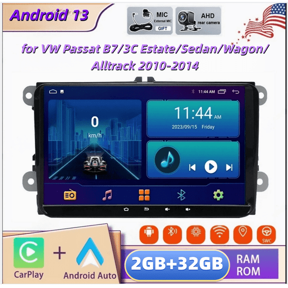 2+32GB Android 13 9-inch Car Stereo Radio for VW Passat B7/3C Estate/Sedan/Wagon/Alltrack 2010-2014 with Carplay and Android Auto GPS Navigation WiFi Bluetooth SWC RDS DSP DAB + AHD Backup Camera