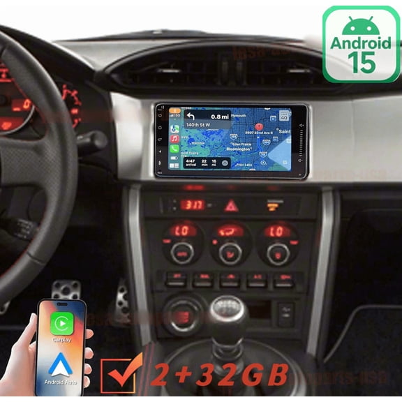 2+32GB Car Stereo For Subaru BRZ 2013+, 7" Android 15 Radio with Wireless CarPlay & Android Auto, Includes Backup Camera