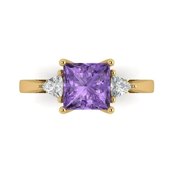 Three-Stone Engagement Ring for Women - 2.32ct Simulated Alexandrite in 14K Yellow Gold Promise Ring