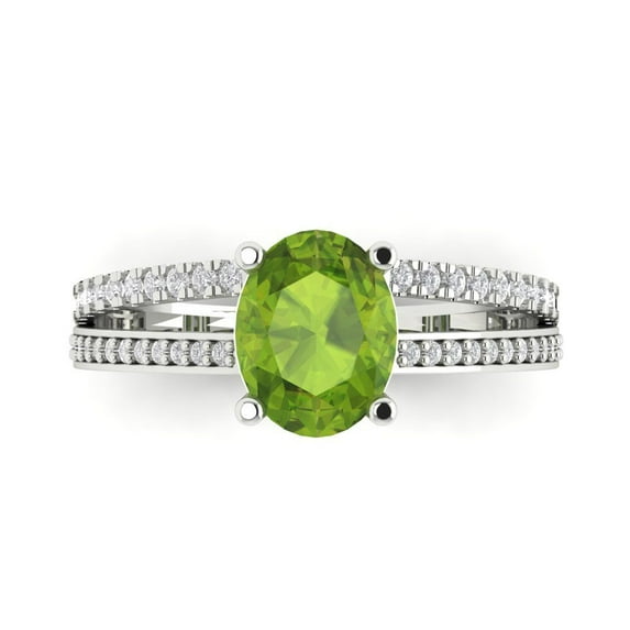 Clara Pucci 14K White Gold Solid Gold Peridot Solitaire with Accents Anniversary Ring for Women - 2.32 cttw Oval Cut