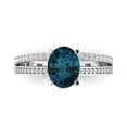 thumbnail image 1 of 2.32 ct Oval Cut Natural London Blue Topaz Solitaire with Simulated Diamond Accents 14K White Gold Womens Engagement Ring, 1 of 5