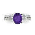 thumbnail image 1 of 2.32 ct Oval Cut Natural Amethyst Solitaire with Simulated Diamond Accents 18K White Gold Womens Engagement Ring, 1 of 5