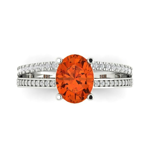 2.32 ct Oval Cut Simulated Red Diamond Solitaire with Accents Engagement Ring for Women in 18K White Gold