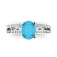 thumbnail image 1 of 2.32 ct Oval Cut Simulated Turquoise Solitaire with Simulated Diamond Accents 14K White Gold Womens Engagement Ring, 1 of 5