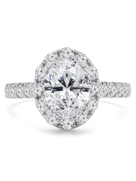 2.33 CTW Oval Diamond Oval Halo Engagement Ring with Accents in 14K White Gold - Size 9