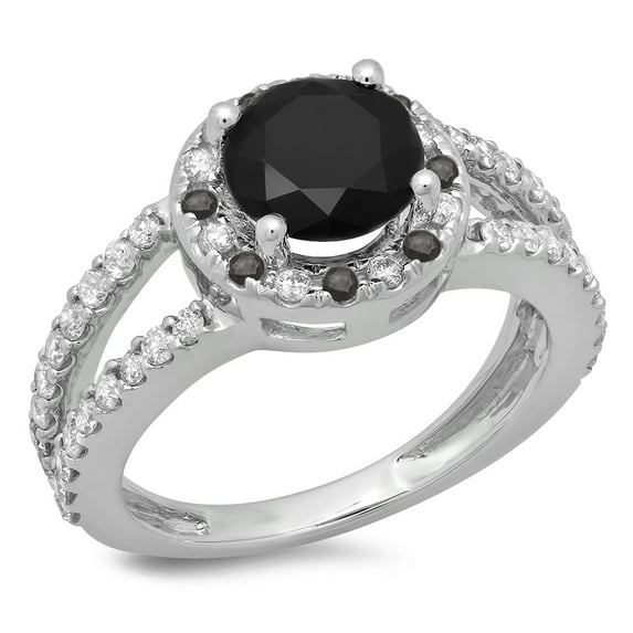 2.33 Carat (ctw) 18K White Gold Round Black & White Diamond Ladies Bridal Split Shank Halo Style Engagement Ring
