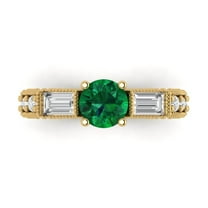 Three-Stone Engagement Ring for Women - 2.33ct Simulated Emerald in 18K Yellow Gold Promise Ring
