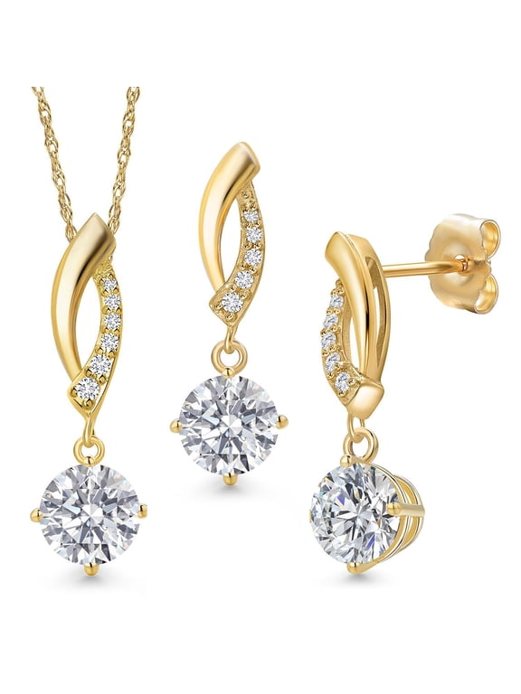 2.33 Cttw Lab Grown Diamond Pendant Earrings Set for Women | 14K Yellow Gold | Round Center Diamond 0.75 Ct | IGI Certified | D-E Color | VS1-VS2 Clarity | Gold Necklace for Women | 18 inch Chain