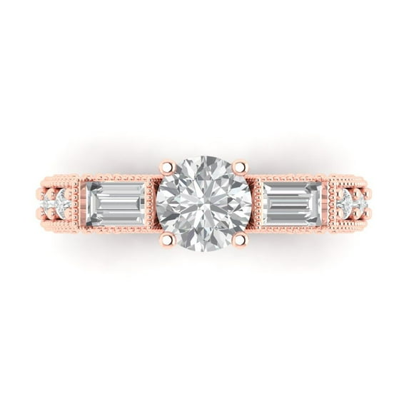 2.33 ct Round Cut Moissanite 3 Stone 18K Rose Gold Womens Engagement Ring