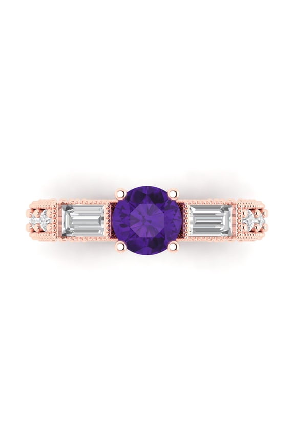 2.33 ctw 3 Stone Anniversary Ring for Women | Round Cut Natural Amethyst | Hyperallergenic Solid 14K Rose Gold