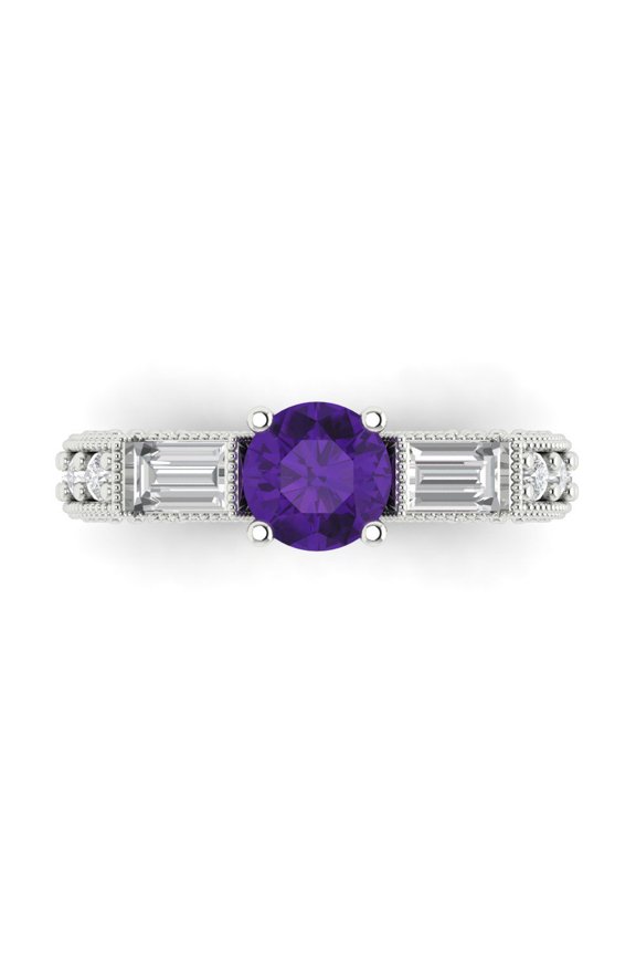 2.33 ctw 3 Stone Anniversary Ring for Women | Round Cut Natural Amethyst | Hyperallergenic Solid 14K White Gold