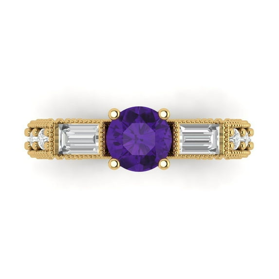 2.33 ctw 3 Stone Anniversary Ring for Women | Round Cut Natural Amethyst | Hyperallergenic Solid 18K Yellow Gold