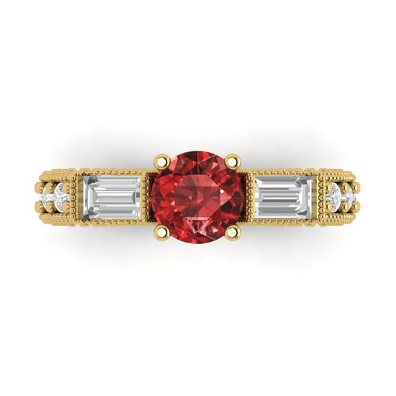 Clara Pucci 14K Yellow Gold 2.33ct Garnet Three-Stone Ring for Women