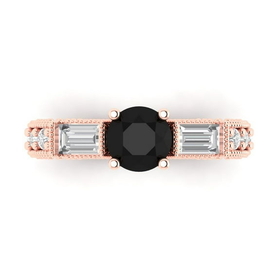 2.33 ct Round Cut Natural Onyx 3 Stone 18K Rose Gold Womens Engagement Ring