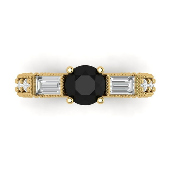 2.33 ct Round Cut Natural Onyx 3 Stone 18K Yellow Gold Womens Engagement Ring