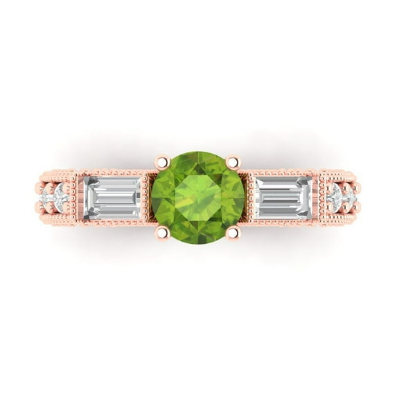 2.33 ctw 3 Stone Anniversary Ring for Women | Round Cut Natural Peridot | Hyperallergenic Solid 14K Rose Gold