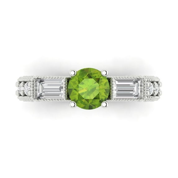 2.33 ctw 3 Stone Anniversary Ring for Women | Round Cut Natural Peridot | Hyperallergenic Solid 18K White Gold
