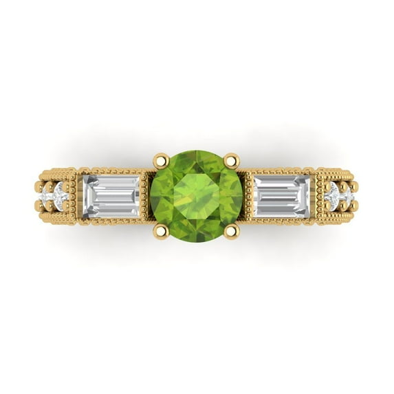 2.33 ctw 3 Stone Anniversary Ring for Women | Round Cut Natural Peridot | Hyperallergenic Solid 18K Yellow Gold