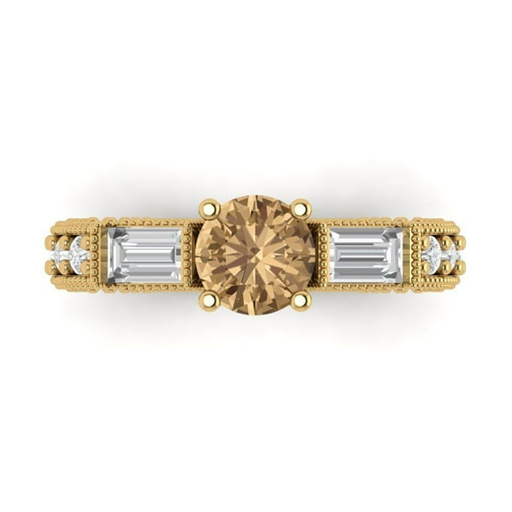 Clara Pucci 14K Yellow Gold 2.33ct Champagne Three-Stone Ring for Women