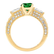 2.33 ct Round Cut Simulated Emerald Three-Stone Engagement Ring for Women in 18K Yellow Gold