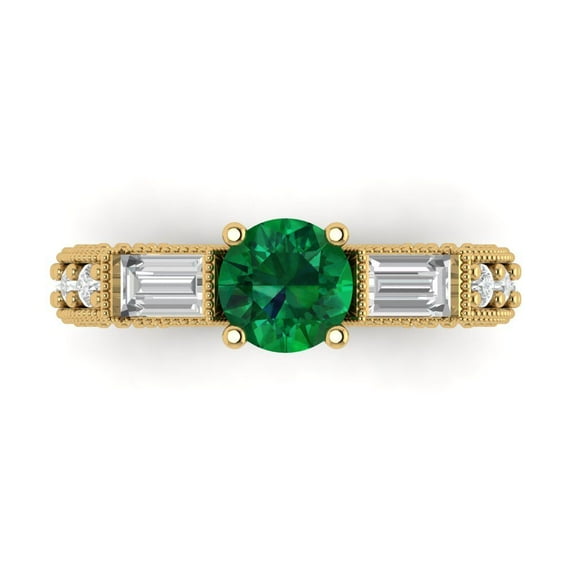 2.33 ct Round Cut Simulated Emerald Three-Stone Engagement Ring for Women in 18K Yellow Gold